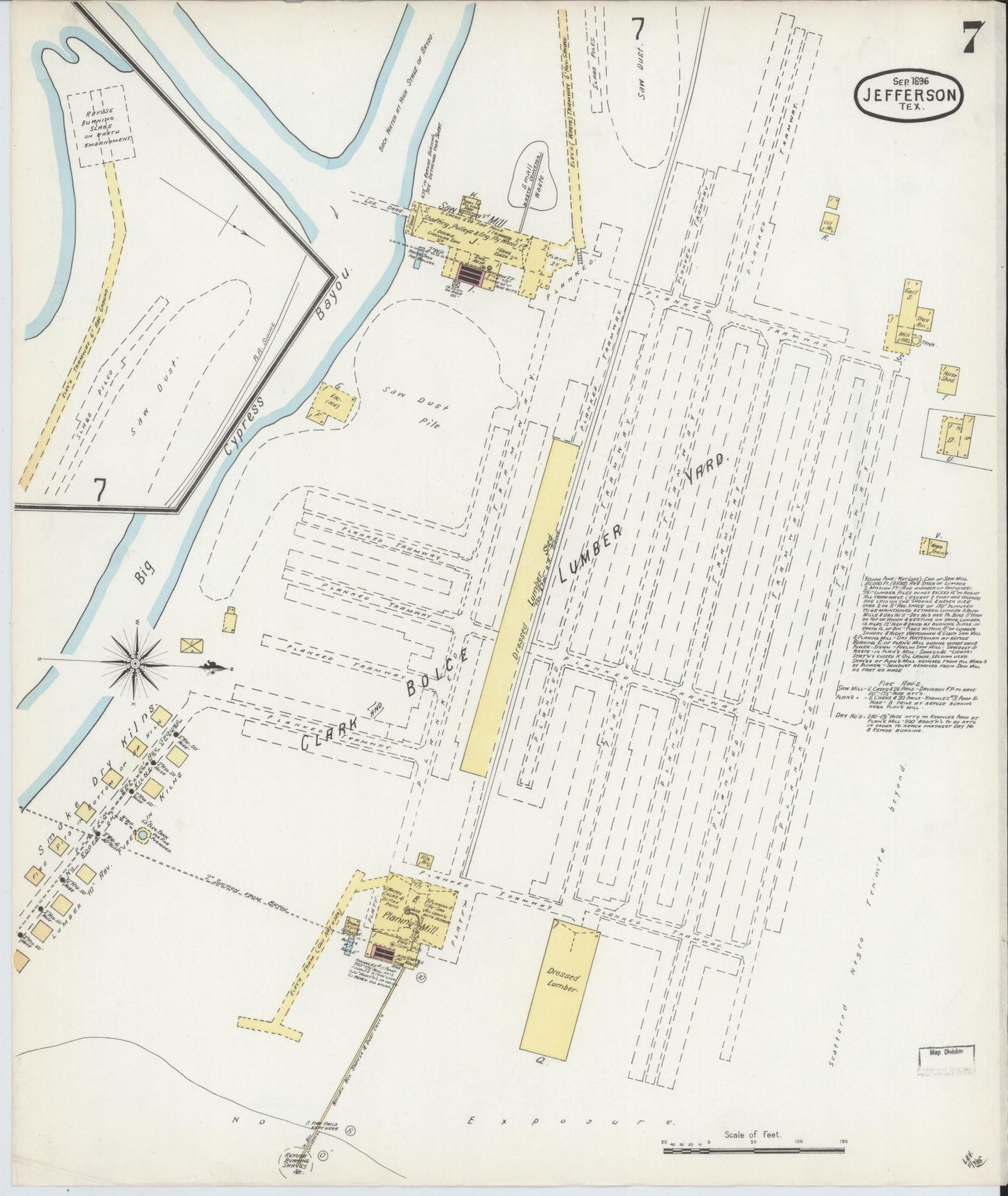 Sanborn Fire Insurance Map from Jefferson, Marion County, Texas (1896), Sheet #0007 - Historic Sanborn Fire Insurance Map Print, vintage old map wall art, antique decor, genealogy gift, Texas Texas map