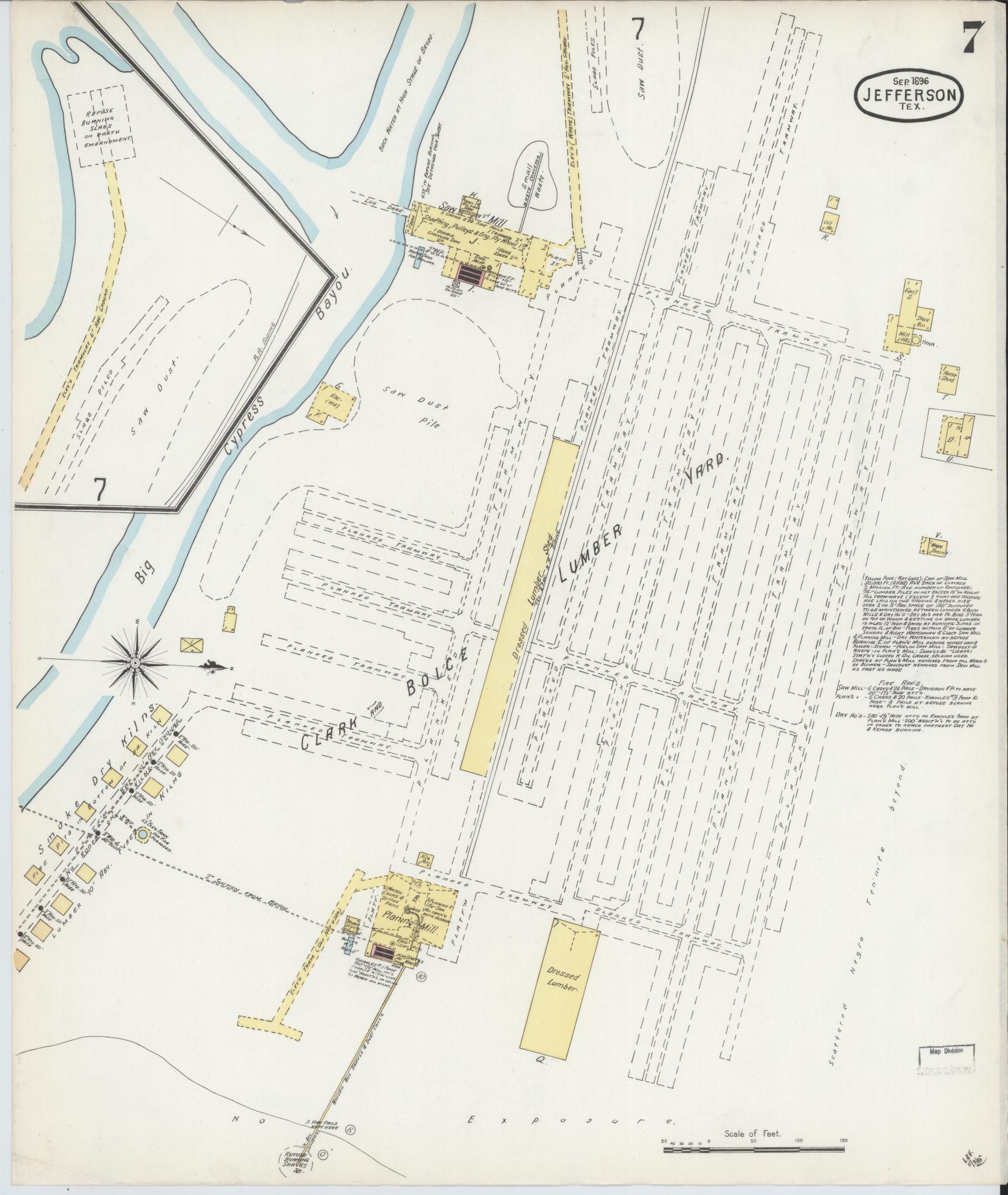 Sanborn Fire Insurance Map from Jefferson, Marion County, Texas (1896), Sheet #0007 - Historic Sanborn Fire Insurance Map Print, vintage old map wall art, antique decor, genealogy gift, Texas Texas map