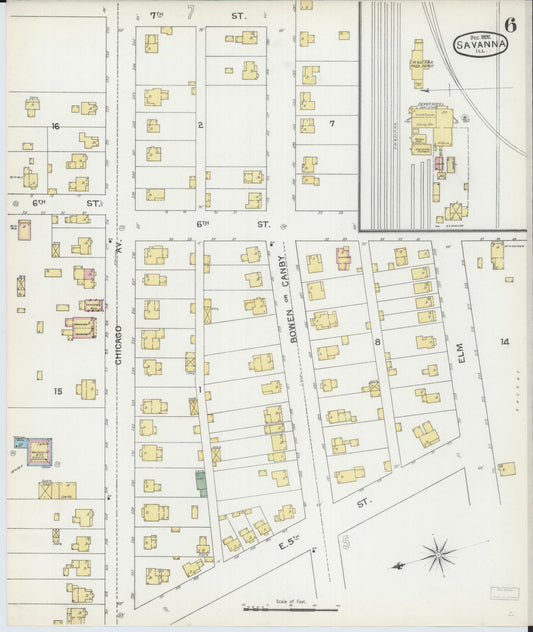 Sanborn Fire Insurance Map from Savanna, Carroll County, Illinois (1892), Sheet #0006 - Historic Sanborn Fire Insurance Map Print, vintage old map wall art, antique decor, genealogy gift, Illinois Illinois map