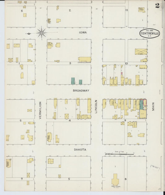 Sanborn Fire Insurance Map from Centerville, Turner County, South Dakota (1893), Sheet #0002 - Historic Sanborn Fire Insurance Map Print, vintage old map wall art, antique decor, genealogy gift, South Dakota South Dakota map