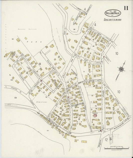 Sanborn Fire Insurance Map from Bellows Falls, Windham County, Vermont (1920), Sheet #0011 - Historic Sanborn Fire Insurance Map Print, vintage old map wall art, antique decor, genealogy gift, Vermont Vermont map