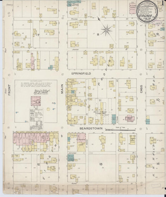 Sanborn Fire Insurance Map from Virginia, Cass County, Illinois (1887), Sheet #0001 - Complete Map Set gallery image, historic Sanborn map, vintage wall art, Illinois Illinois