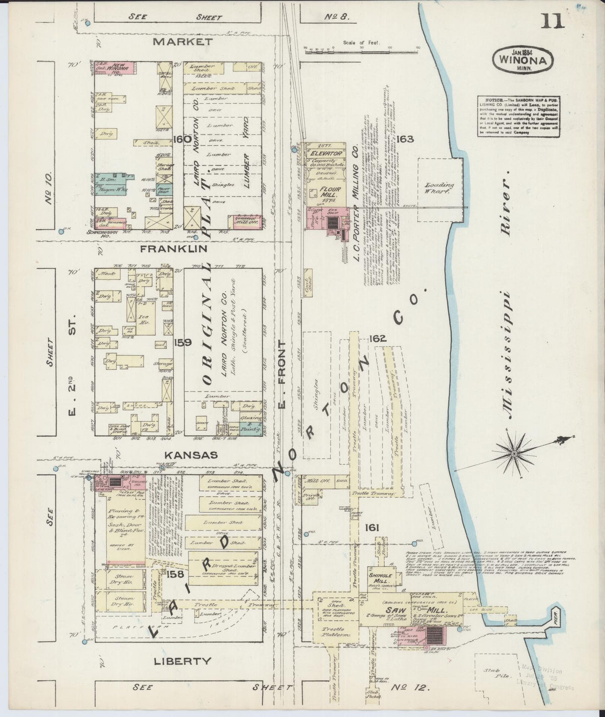 Sanborn Fire Insurance Map from Winona, Winona County, Minnesota (1884), Sheet #0011 - Historic Sanborn Fire Insurance Map Print, vintage old map wall art, antique decor, genealogy gift, Minnesota Minnesota map