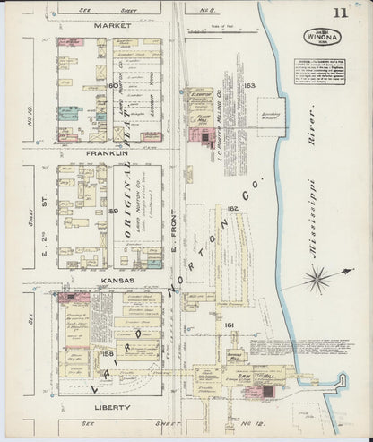 Sanborn Fire Insurance Map from Winona, Winona County, Minnesota (1884), Sheet #0011 - Historic Sanborn Fire Insurance Map Print, vintage old map wall art, antique decor, genealogy gift, Minnesota Minnesota map