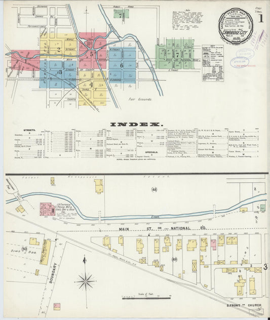 Sanborn Fire Insurance Map from Cambridge City, Wayne County, Indiana (1898), Sheet #0001 - Historic Sanborn Fire Insurance Map Print, vintage old map wall art, antique decor, genealogy gift, Indiana Indiana map