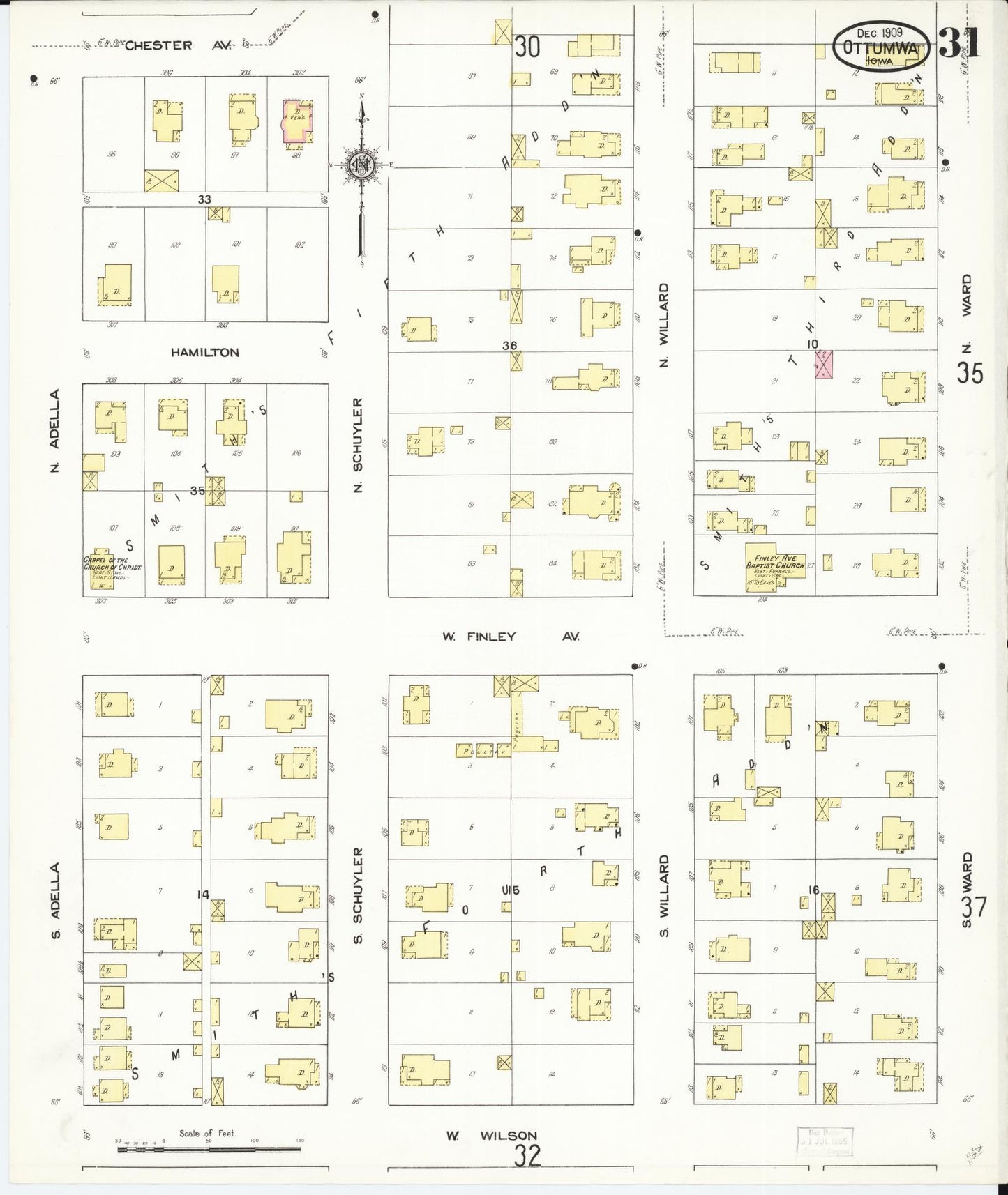 Sanborn Fire Insurance Map from Ottumwa, Wapello County, Iowa (1909), Sheet #0031 - Historic Sanborn Fire Insurance Map Print, vintage old map wall art