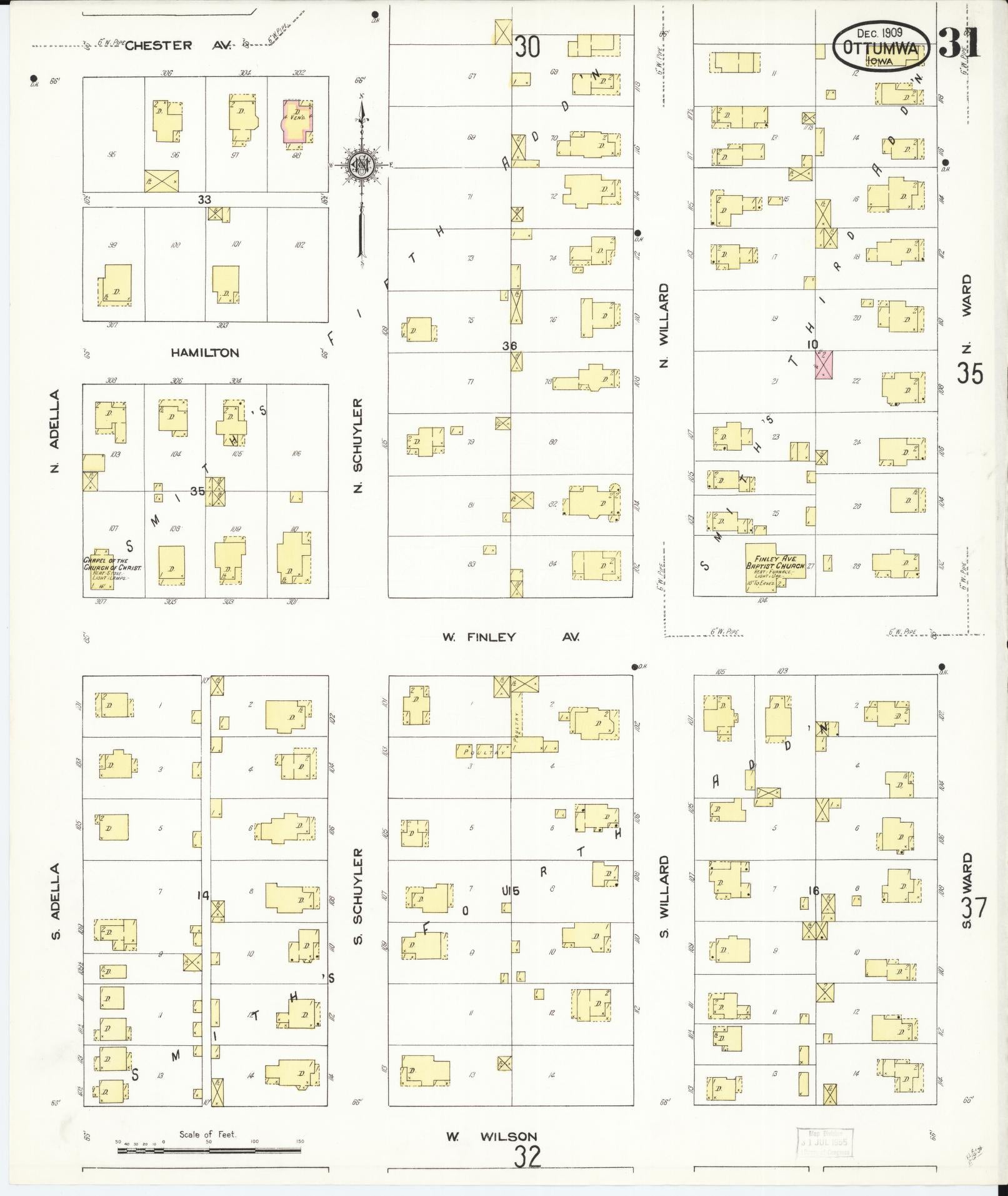 Sanborn Fire Insurance Map from Ottumwa, Wapello County, Iowa (1909), Sheet #0031 - Historic Sanborn Fire Insurance Map Print, vintage old map wall art