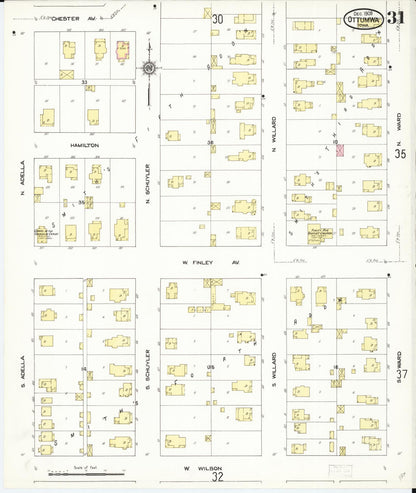 Sanborn Fire Insurance Map from Ottumwa, Wapello County, Iowa (1909), Sheet #0031 - Historic Sanborn Fire Insurance Map Print, vintage old map wall art