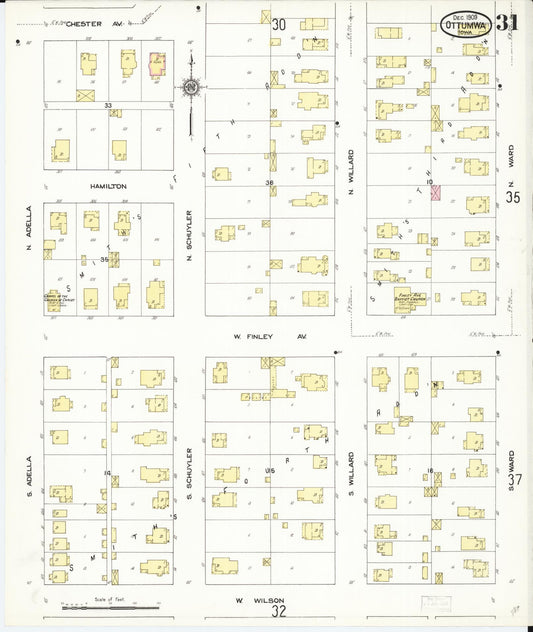 Sanborn Fire Insurance Map from Ottumwa, Wapello County, Iowa (1909), Sheet #0031 - Historic Sanborn Fire Insurance Map Print, vintage old map wall art