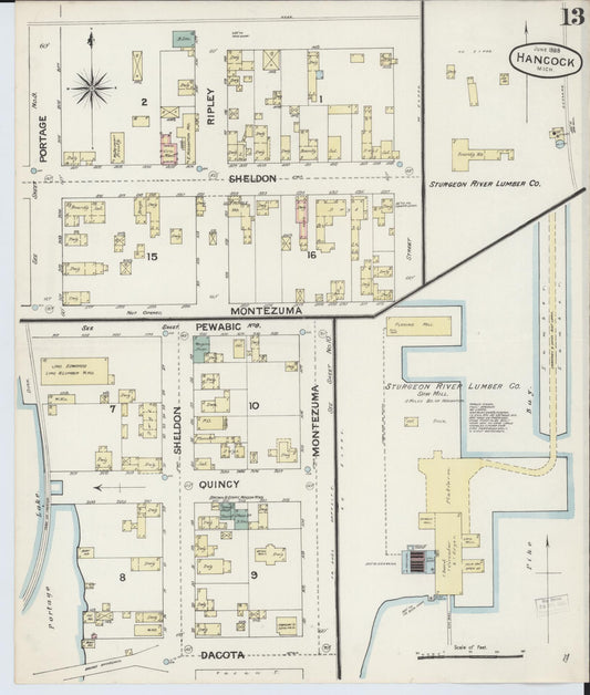 Sanborn Fire Insurance Map from Houghton, Houghton County, Michigan (1888), Sheet #0013 - Historic Sanborn Fire Insurance Map Print, vintage old map wall art, antique decor, genealogy gift, Michigan Michigan map