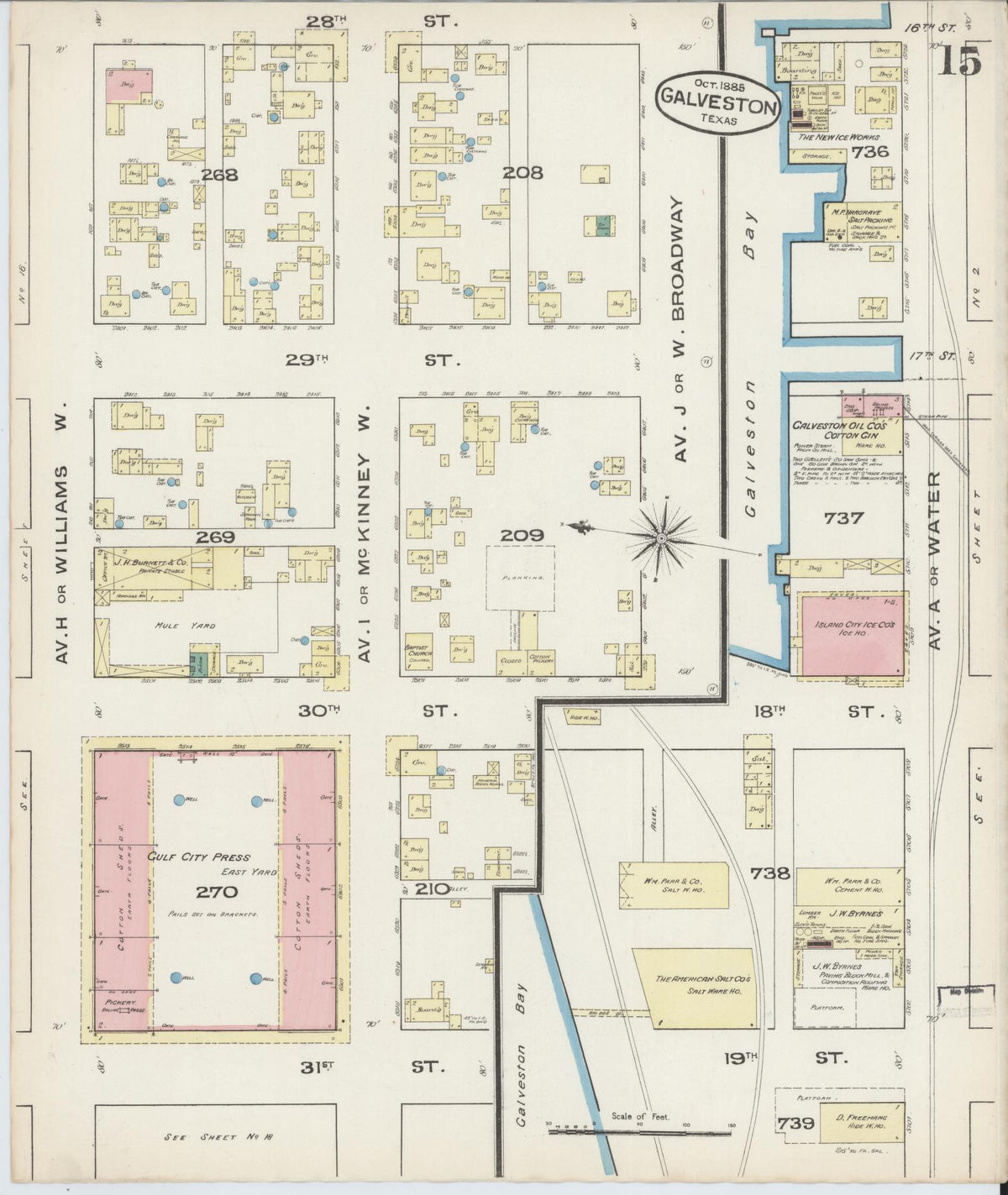 Sanborn Fire Insurance Map from Galveston, Galveston County, Texas (1885), Sheet #0015 - Historic Sanborn Fire Insurance Map Print, vintage old map wall art, antique decor, genealogy gift, Texas Texas map