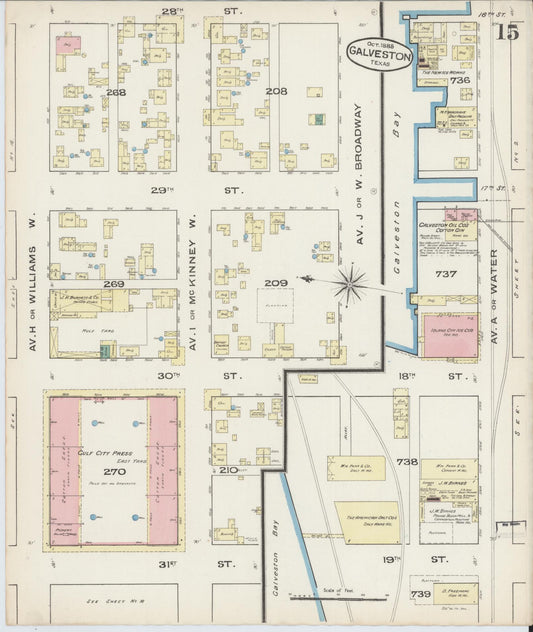 Sanborn Fire Insurance Map from Galveston, Galveston County, Texas (1885), Sheet #0015 - Historic Sanborn Fire Insurance Map Print, vintage old map wall art, antique decor, genealogy gift, Texas Texas map