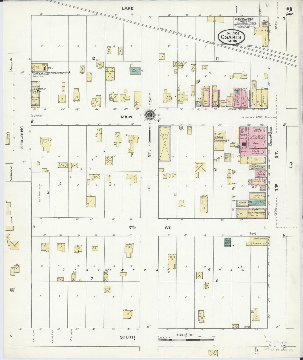 Sanborn Fire Insurance Map from Osakis, Douglas and Todd Counties, Minnesota (1909), Sheet #0002 - Historic Sanborn Fire Insurance Map Print, vintage old map wall art, antique decor, genealogy gift, Minnesota Minnesota map