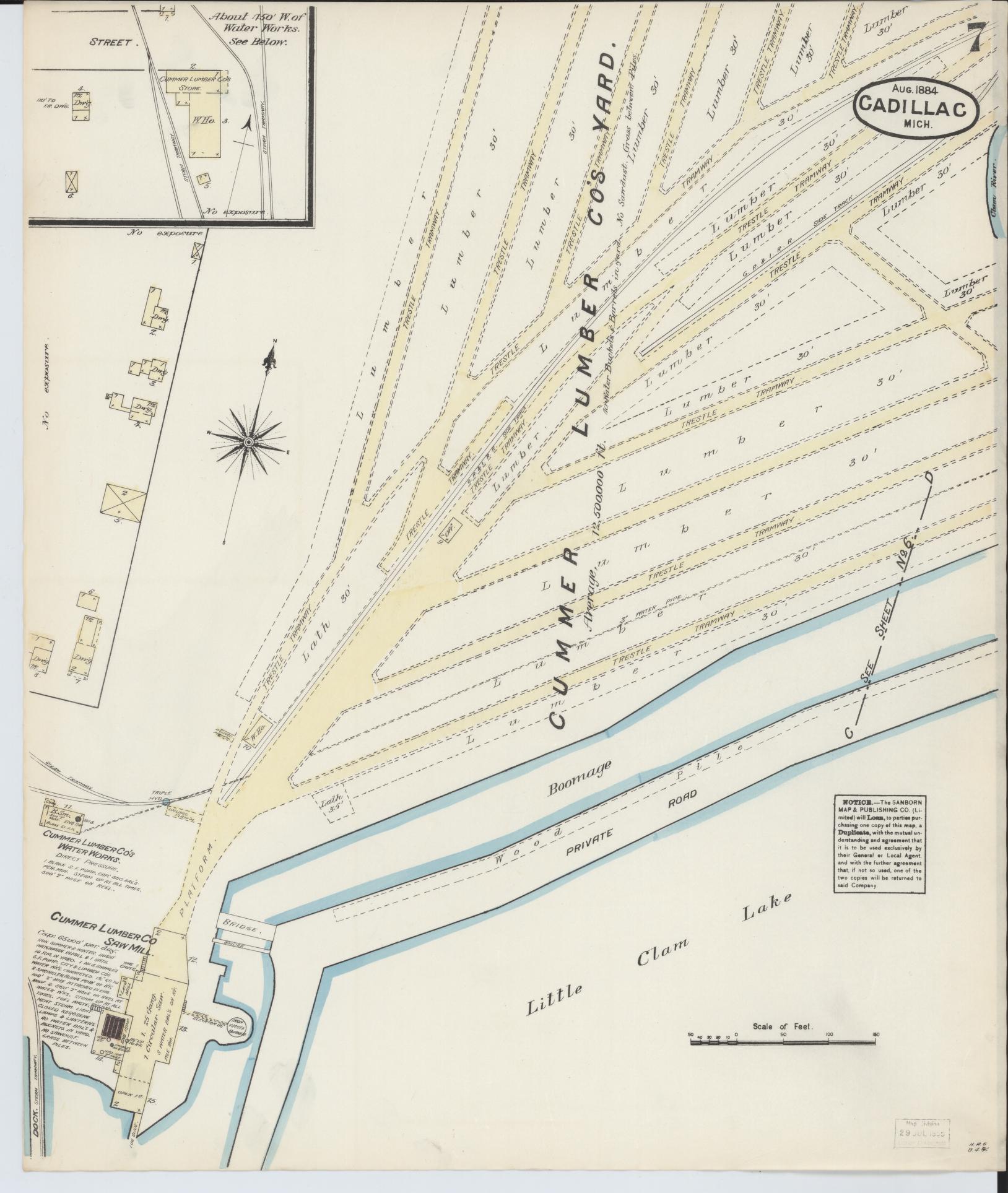 Sanborn Fire Insurance Map from Cadillac, Wexford County, Michigan (1884), Sheet #0007 - Complete Map Set gallery image, historic Sanborn map, vintage wall art, Michigan Michigan