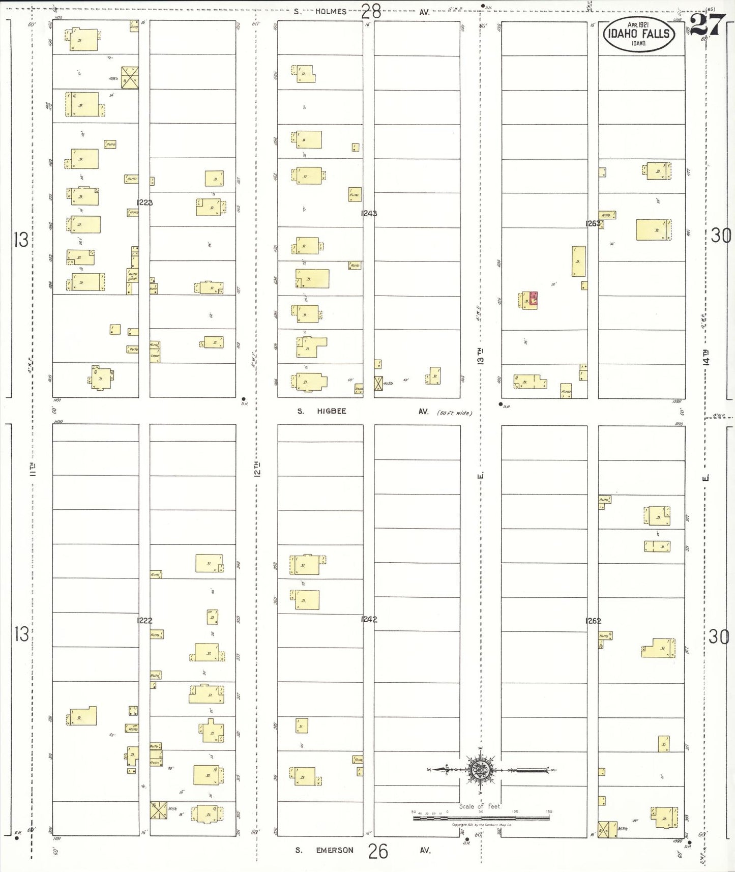 Sanborn Fire Insurance Map from Idaho Falls, Bonneville County, Idaho (1921), Sheet #0027 - Complete Map Set gallery image, historic Sanborn map, vintage wall art, Idaho Idaho