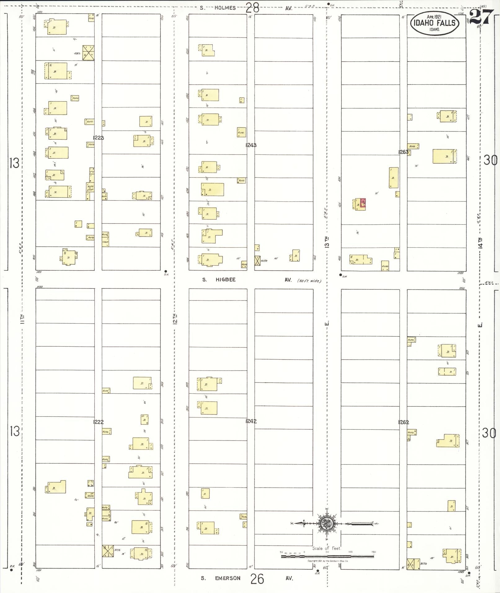 Sanborn Fire Insurance Map from Idaho Falls, Bonneville County, Idaho (1921), Sheet #0027 - Complete Map Set gallery image, historic Sanborn map, vintage wall art, Idaho Idaho