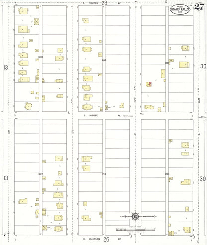 Sanborn Fire Insurance Map from Idaho Falls, Bonneville County, Idaho (1921), Sheet #0027 - Complete Map Set gallery image, historic Sanborn map, vintage wall art, Idaho Idaho