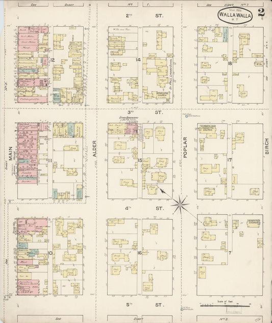 Sanborn Fire Insurance Map from Walla Walla, Walla Walla County, Washington (1888), Sheet #0002 - Historic Sanborn Fire Insurance Map Print, vintage old map wall art, antique decor, genealogy gift, Washington Washington map
