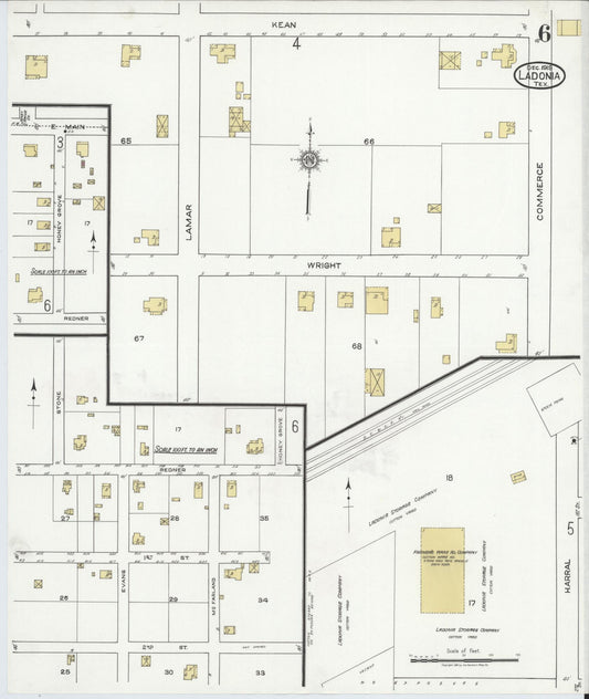 Sanborn Fire Insurance Map from Ladonia, Fannin County, Texas (1919), Sheet #0006 - Historic Sanborn Fire Insurance Map Print, vintage old map wall art, antique decor, genealogy gift, Texas Texas map