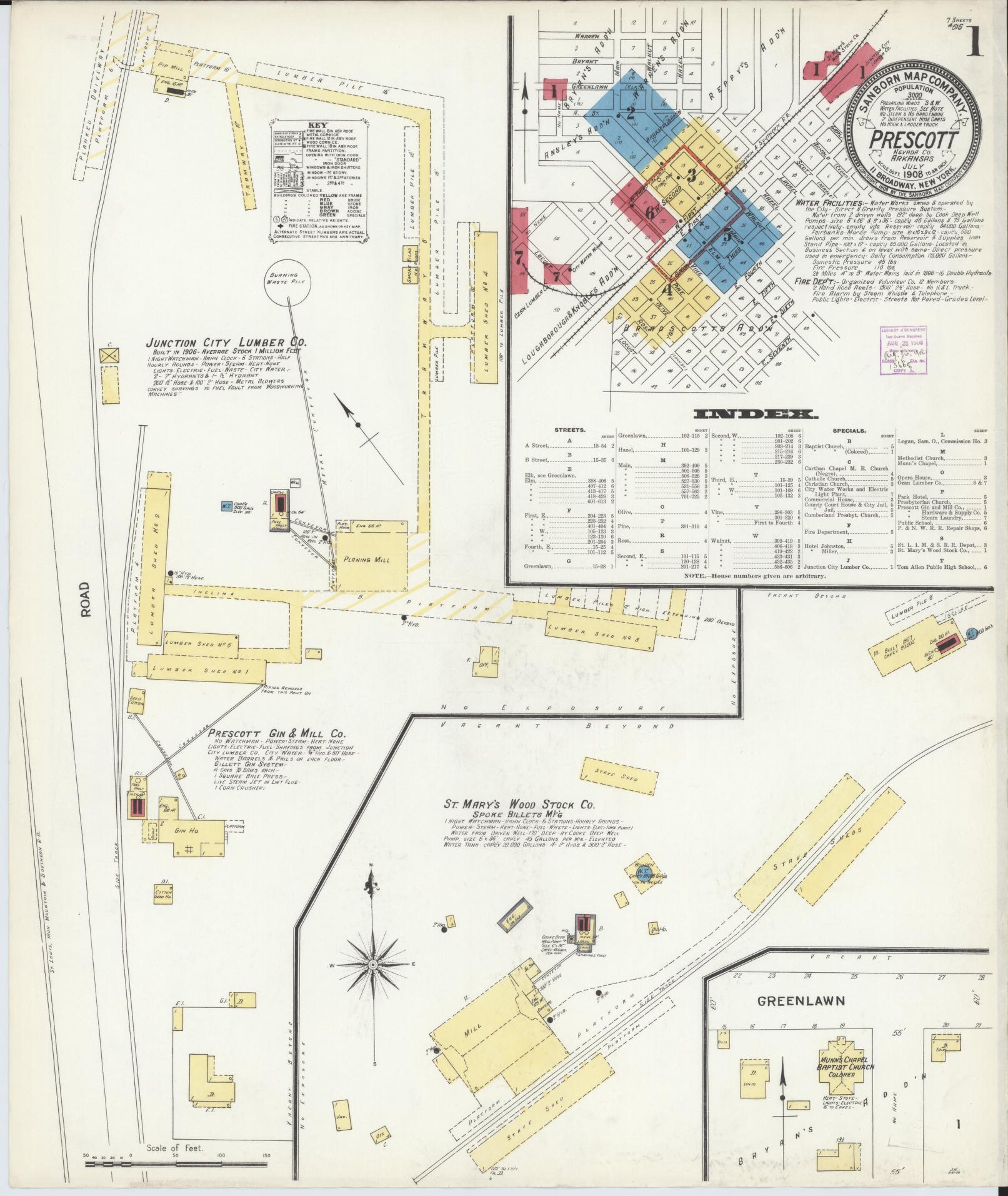 Sanborn Fire Insurance Map from Prescott, Nevada County, Arkansas. (1908) – Historic Sanborn Fire Insurance Map Print