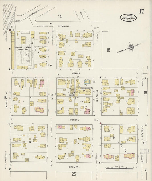 Sanborn Fire Insurance Map from Janesville, Rock County, Wisconsin (1915), Sheet #0017 - Historic Sanborn Fire Insurance Map Print, vintage old map wall art, antique decor, genealogy gift, Wisconsin Wisconsin map