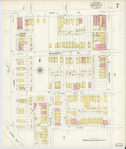 Sanborn Fire Insurance Map from Whiting, Lake County, Indiana (1907), Sheet #0007 - Complete Map Set gallery image, historic Sanborn map, vintage wall art, Indiana Indiana