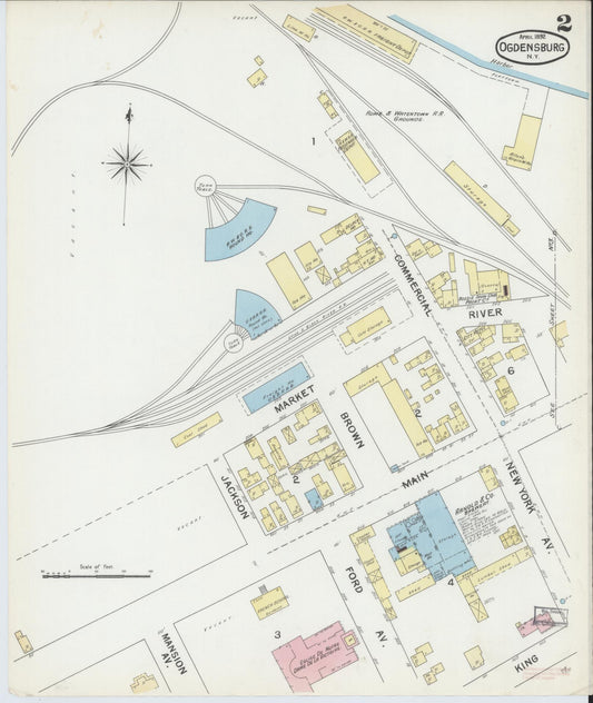 Sanborn Fire Insurance Map from Ogdensburg, St. Lawrence County, New York (1892), Sheet #0001 - Complete Map Set gallery image, historic Sanborn map, vintage wall art, New York New York