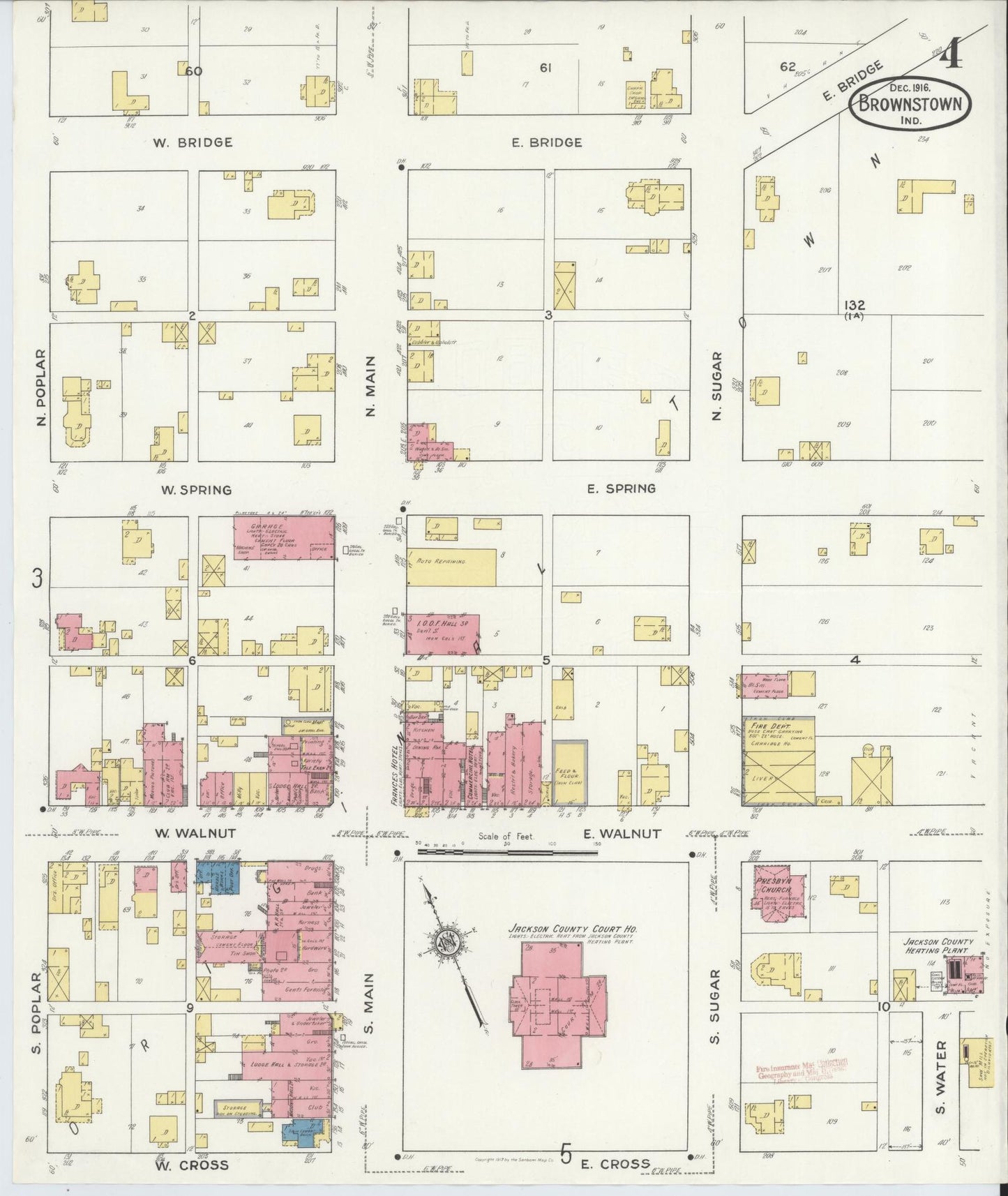 Sanborn Fire Insurance Map from Brownstown, Jackson County, Indiana (1916), Sheet #0004 - Complete Map Set gallery image, historic Sanborn map, vintage wall art, Indiana Indiana