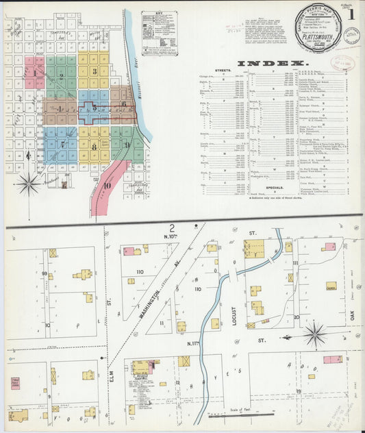Sanborn Fire Insurance Map from Plattsmouth, Cass County, Nebraska (1899), Sheet #0001 - Historic Sanborn Fire Insurance Map Print, vintage old map wall art, antique decor, genealogy gift, Nebraska Nebraska map