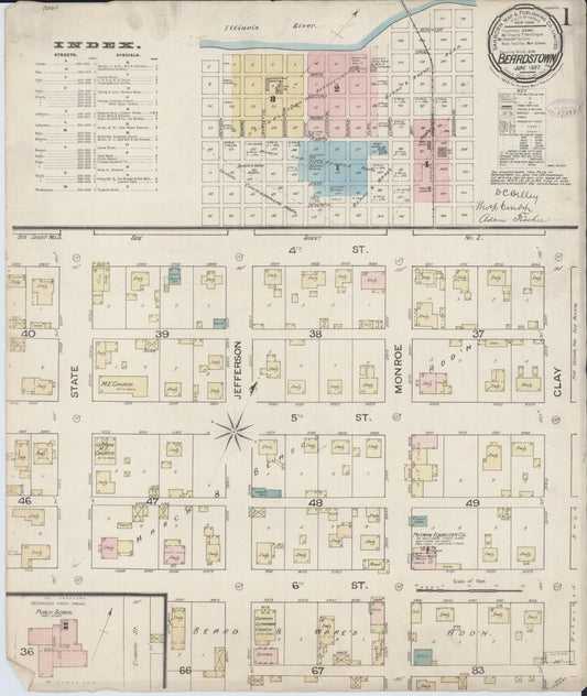 Sanborn Fire Insurance Map from Beardstown, Cass County, Illinois (1887), Sheet #0001 - Complete Map Set gallery image, historic Sanborn map, vintage wall art, Illinois Illinois