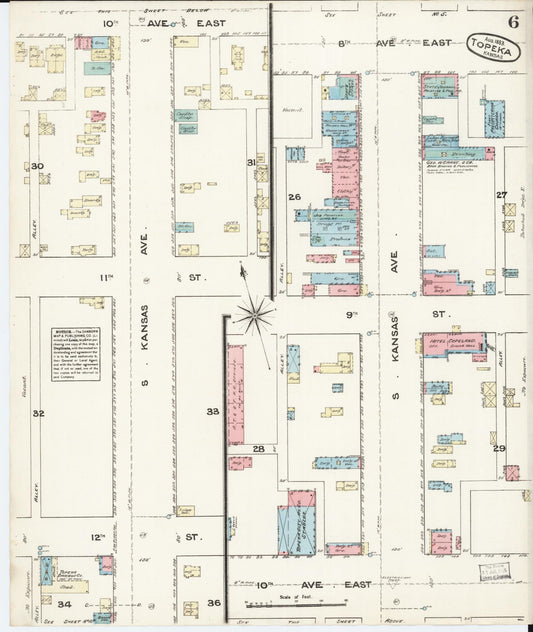 Sanborn Fire Insurance Map from Topeka, Shawnee County, Kansas (1883), Sheet #0006 - Historic Sanborn Fire Insurance Map Print, vintage old map wall art, antique decor, genealogy gift, Kansas Kansas map