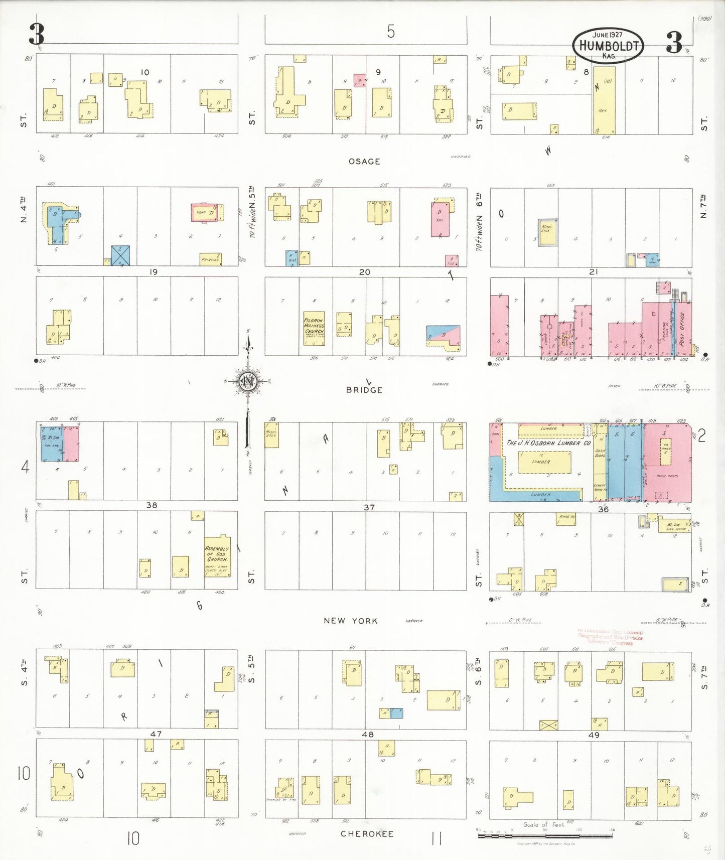 Sanborn Fire Insurance Map from Humboldt, Allen County, Kansas (1927), Sheet #0003 - Complete Map Set gallery image, historic Sanborn map, vintage wall art, Kansas Kansas