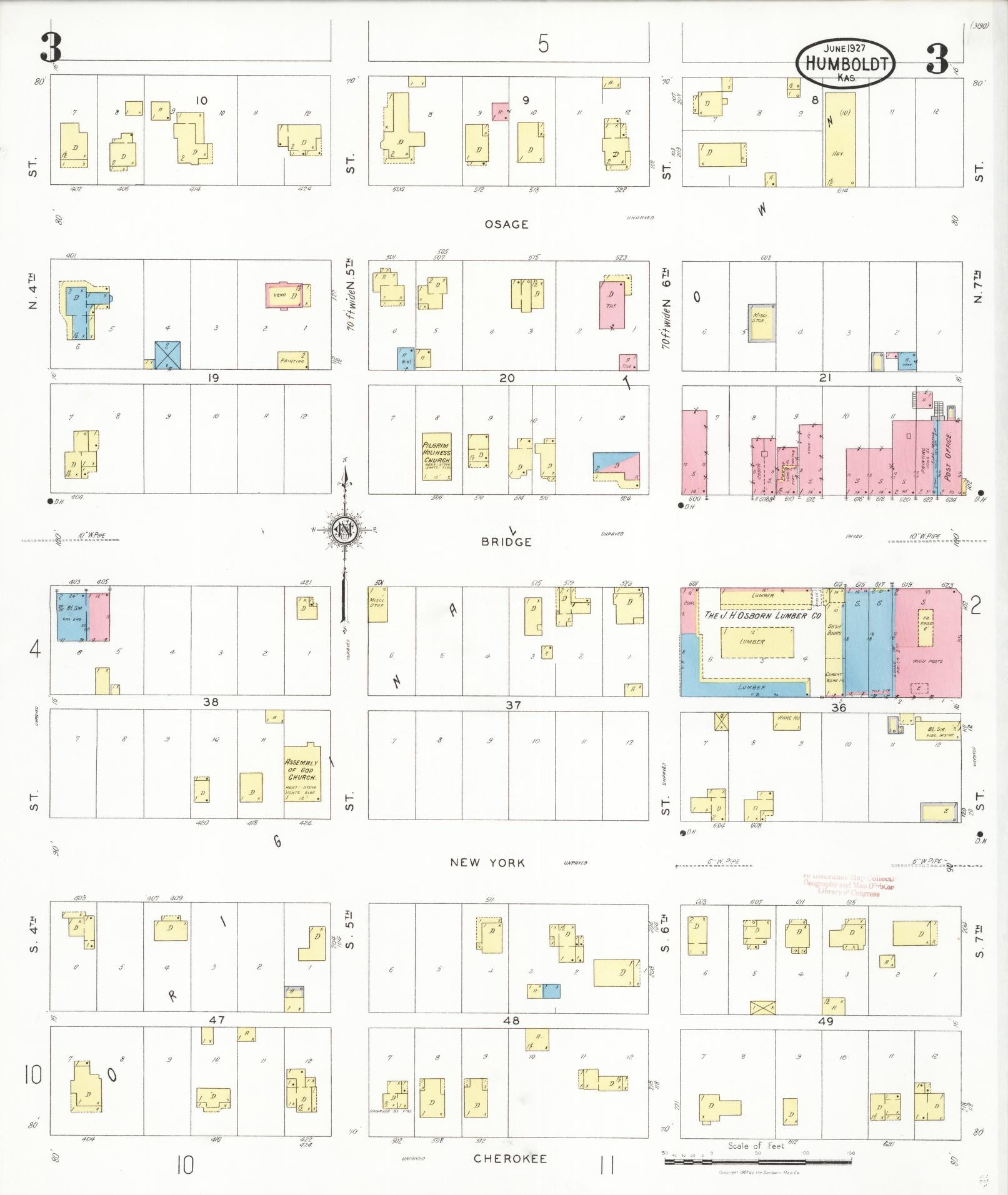 Sanborn Fire Insurance Map from Humboldt, Allen County, Kansas (1927), Sheet #0003 - Complete Map Set gallery image, historic Sanborn map, vintage wall art, Kansas Kansas