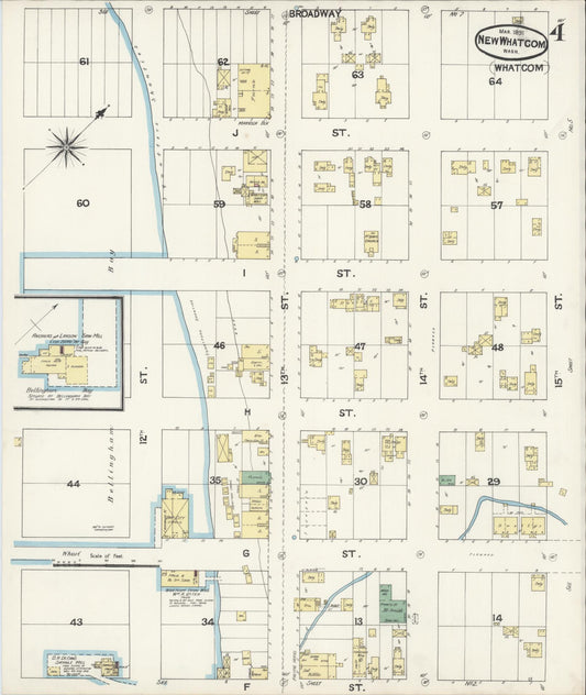 Sanborn Fire Insurance Map from New Whatcom, Whatcom County, Washington (1891), Sheet #0004 - Historic Sanborn Fire Insurance Map Print, vintage old map wall art, antique decor, genealogy gift, Washington Washington map