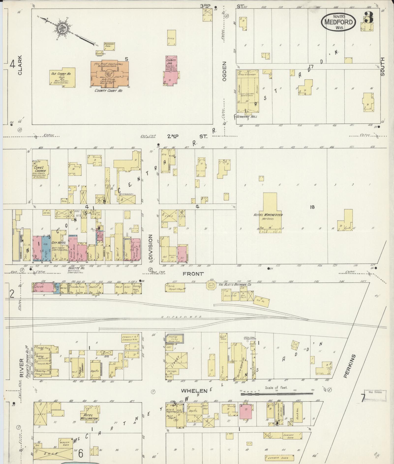 Sanborn Fire Insurance Map from Medford, Taylor County, Wisconsin (1913), Sheet #0003 - Complete Map Set gallery image, historic Sanborn map, vintage wall art, Wisconsin Wisconsin