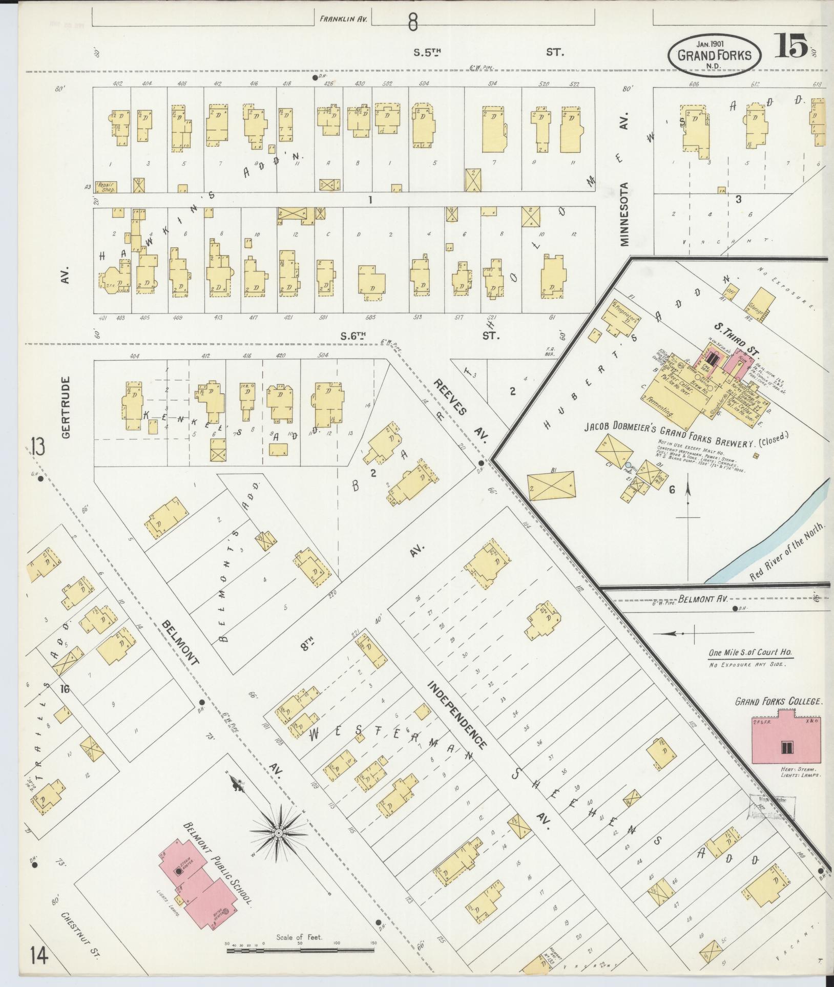 Sanborn Fire Insurance Map from Grand Forks, Grand Forks County, North Dakota (1901), Sheet #0015 - Historic Sanborn Fire Insurance Map Print, vintage old map wall art, antique decor, genealogy gift, North Dakota North Dakota map