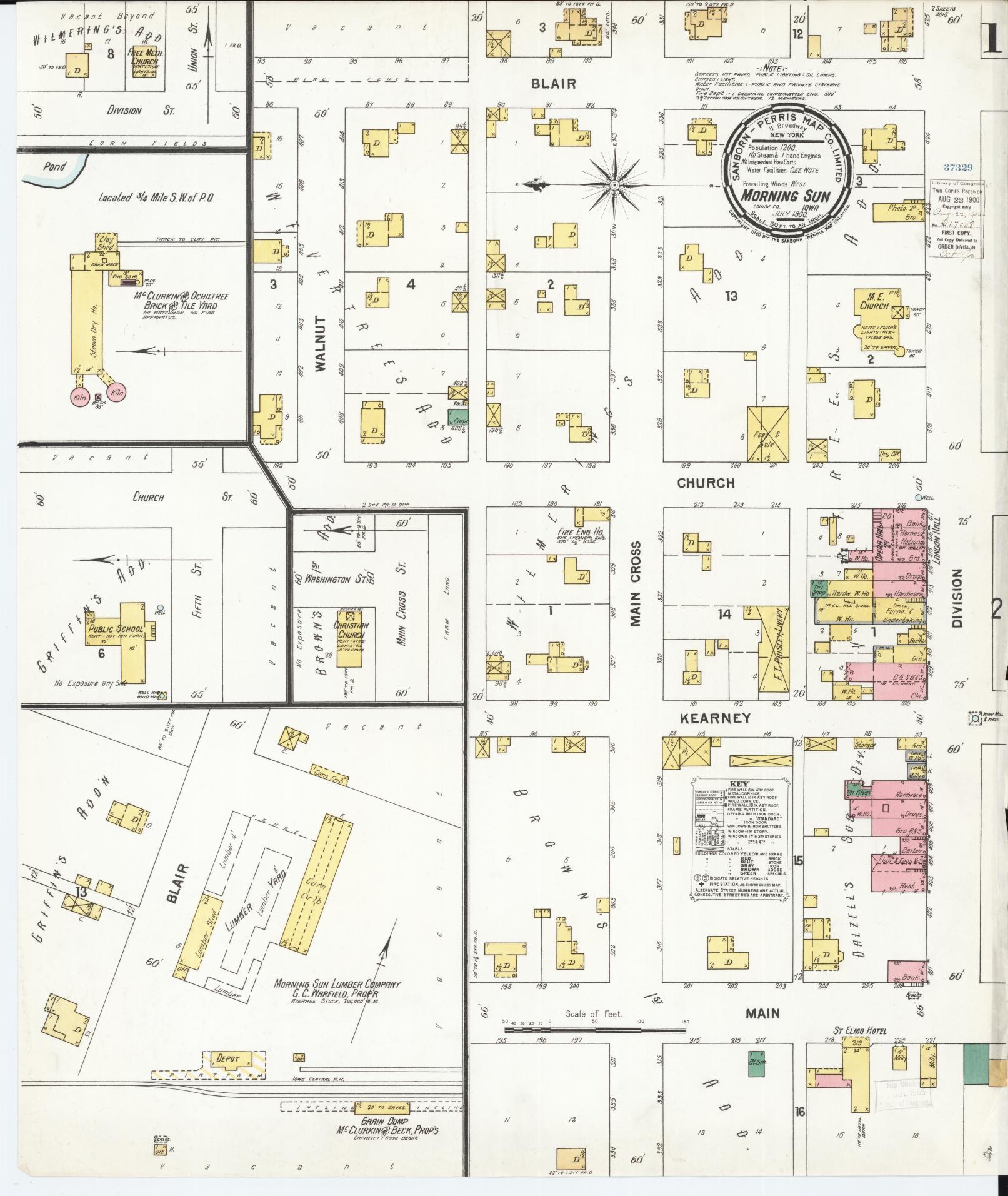 Sanborn Fire Insurance Map from Morning Sun, Louisa County, Iowa (1900), Sheet #0001 - Historic Sanborn Fire Insurance Map Print
