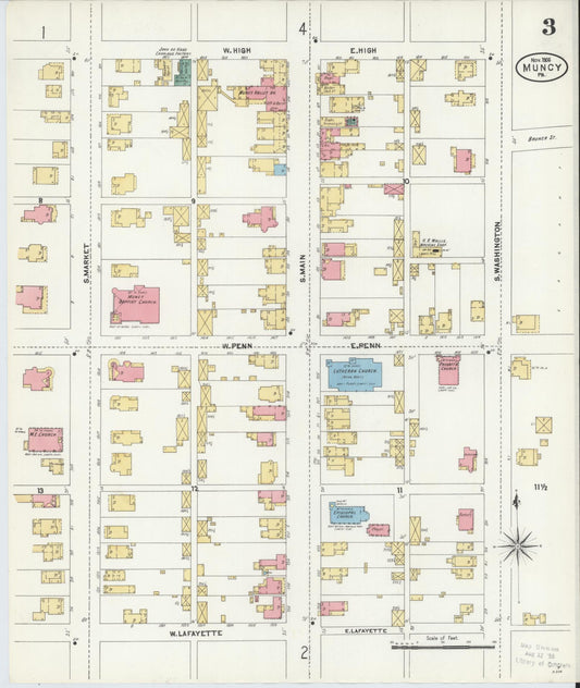 Sanborn Fire Insurance Map from Muncy, Lycoming County, Pennsylvania (1906), Sheet #0003 - Historic Sanborn Fire Insurance Map Print, vintage old map wall art, antique decor, genealogy gift, Pennsylvania Pennsylvania map