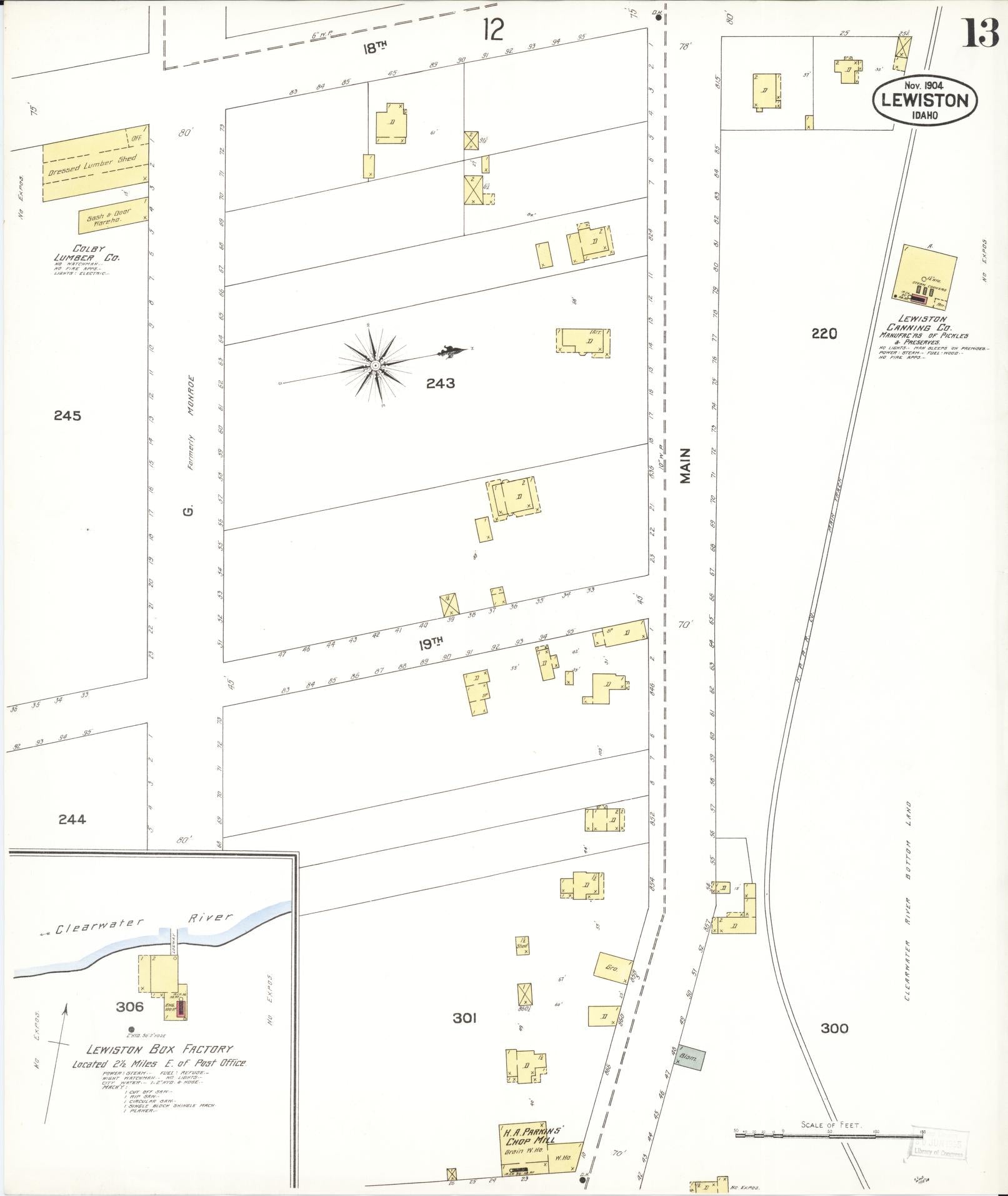 Sanborn Fire Insurance Map from Lewiston, Nez Perce County, Idaho (1904), Sheet #0013 - Complete Map Set gallery image, historic Sanborn map, vintage wall art, Idaho Idaho