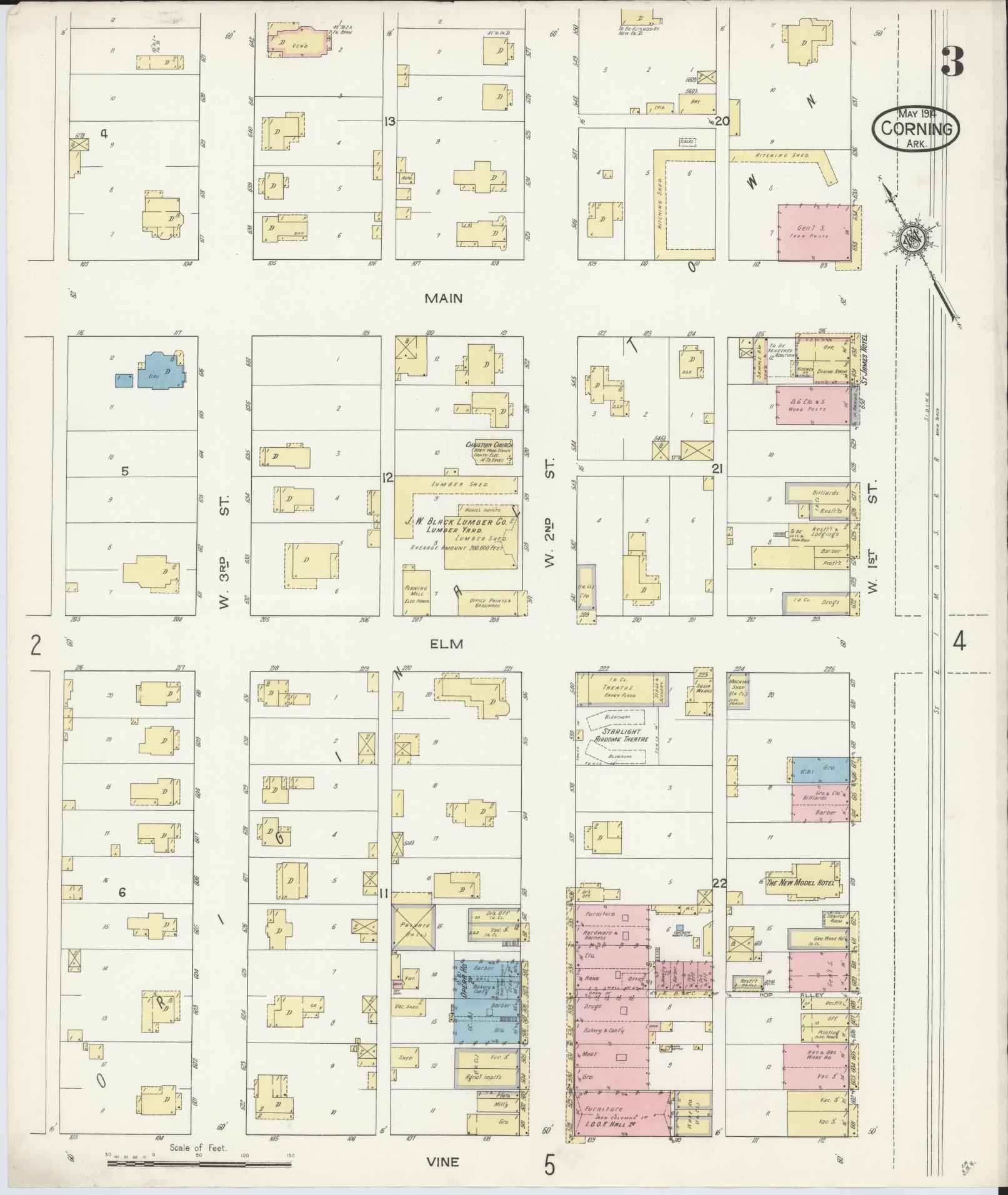 Sanborn Fire Insurance Map from Corning, Clay County, Arkansas (1914), Sheet #0003 - Historic Sanborn Fire Insurance Map Print, vintage old map wall art, antique decor, genealogy gift, Arkansas Arkansas map