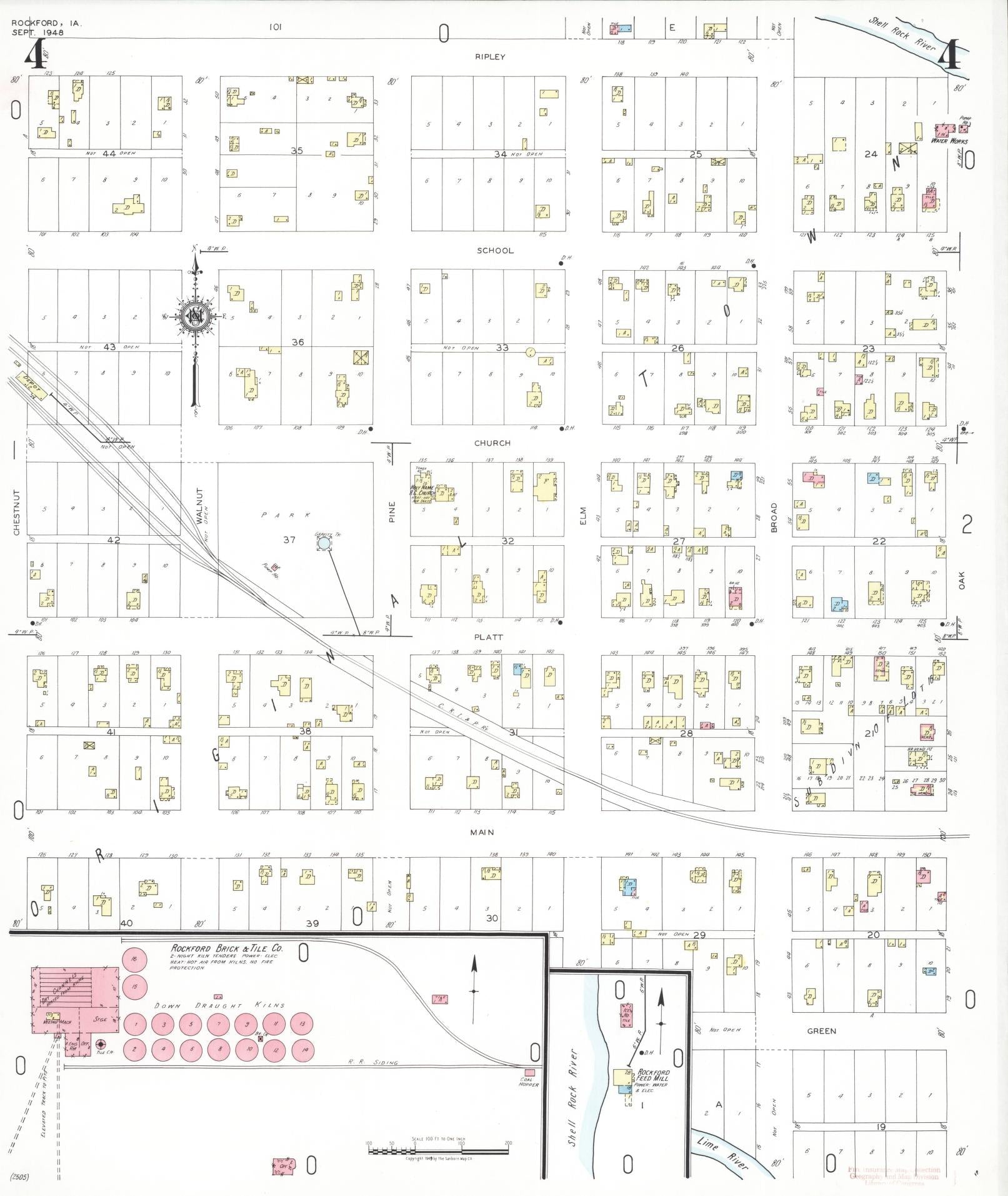 Sanborn Fire Insurance Map from Rockford, Floyd County, Iowa (1948), Sheet #0004 - Historic Sanborn Fire Insurance Map Print, vintage old map wall art