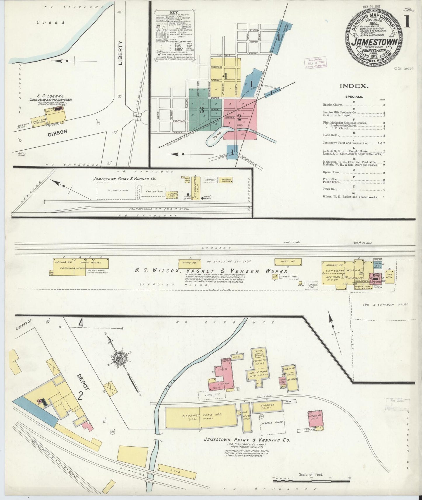 Sanborn Fire Insurance Map from Jamestown, Mercer County, Pennsylvania (1912), Sheet #0001 - Complete Map Set gallery image, historic Sanborn map, vintage wall art, Pennsylvania Pennsylvania