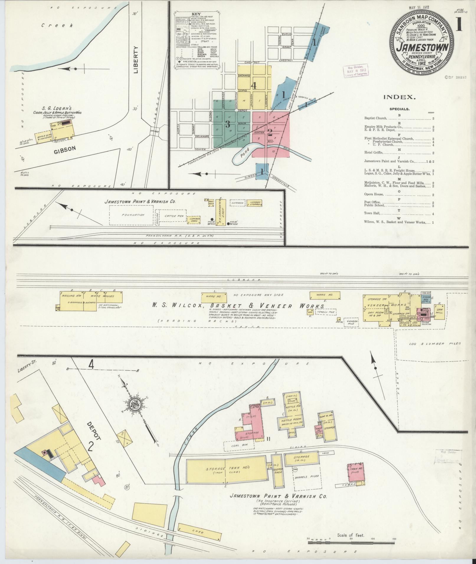 Sanborn Fire Insurance Map from Jamestown, Mercer County, Pennsylvania (1912), Sheet #0001 - Complete Map Set gallery image, historic Sanborn map, vintage wall art, Pennsylvania Pennsylvania