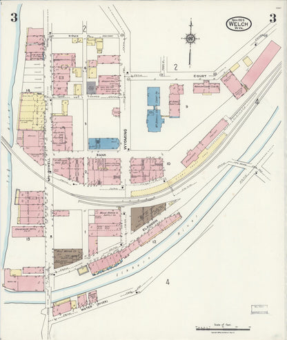 Sanborn Fire Insurance Map from Welch, Mcdowell County, West Virginia (1923), Sheet #0003 - Complete Map Set gallery image, historic Sanborn map, vintage wall art, West Virginia West Virginia