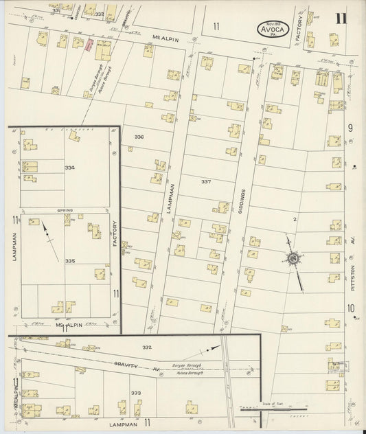 Sanborn Fire Insurance Map from Avoca, Luzerne County, Pennsylvania (1913), Sheet #0011 - Historic Sanborn Fire Insurance Map Print, vintage old map wall art, antique decor, genealogy gift, Pennsylvania Pennsylvania map