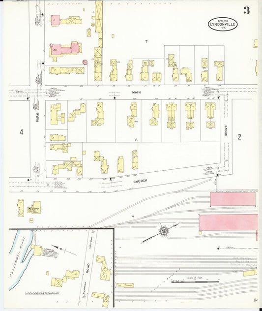 Sanborn Fire Insurance Map from Lyndonville, Caledonia County, Vermont (1912), Sheet #0003 - Historic Sanborn Fire Insurance Map Print, vintage old map wall art, antique decor, genealogy gift, Vermont Vermont map