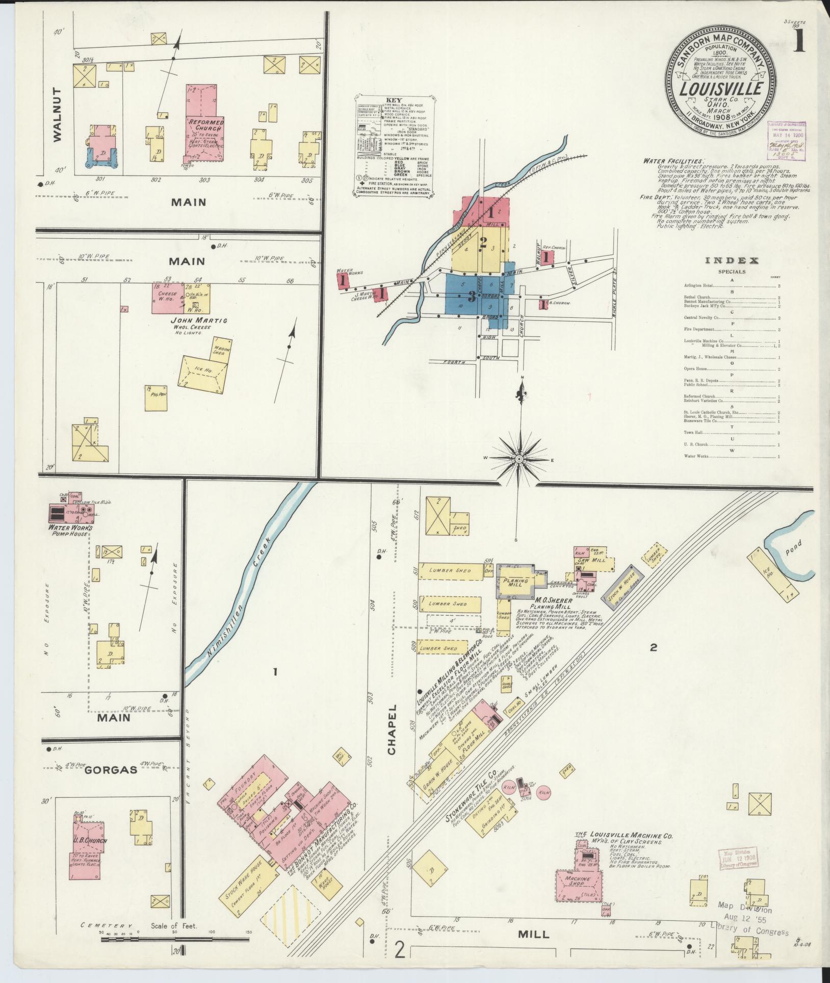 Sanborn Fire Insurance Map from Louisville, Stark County, Ohio (1908), Sheet #0001 - Historic Sanborn Fire Insurance Map Print, vintage old map wall art, antique decor, genealogy gift, Ohio Ohio map