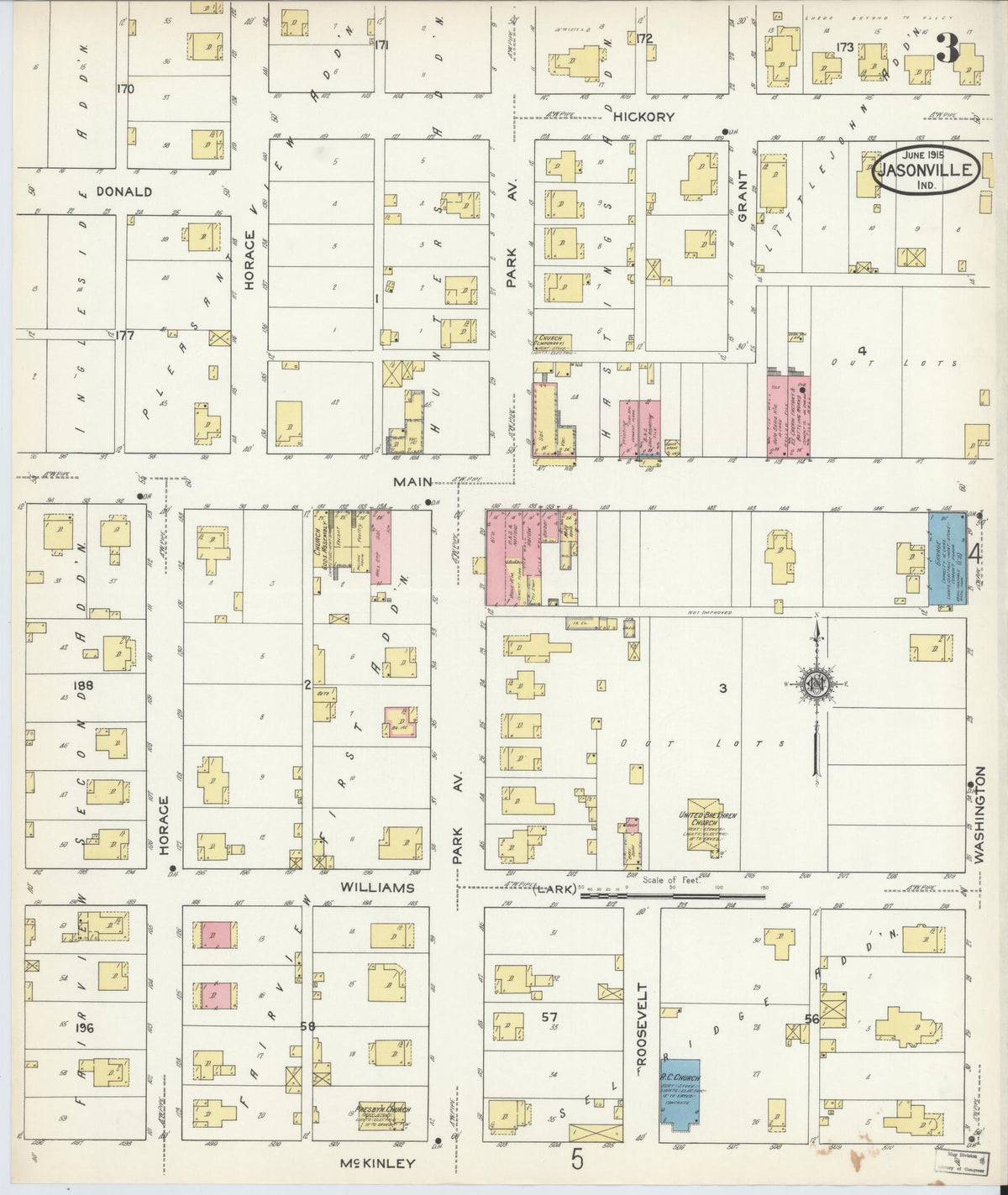 Sanborn Fire Insurance Map from Jasonville, Greene County, Indiana (1915), Sheet #0003 - Historic Sanborn Fire Insurance Map Print, vintage old map wall art, antique decor, genealogy gift, Indiana Indiana map