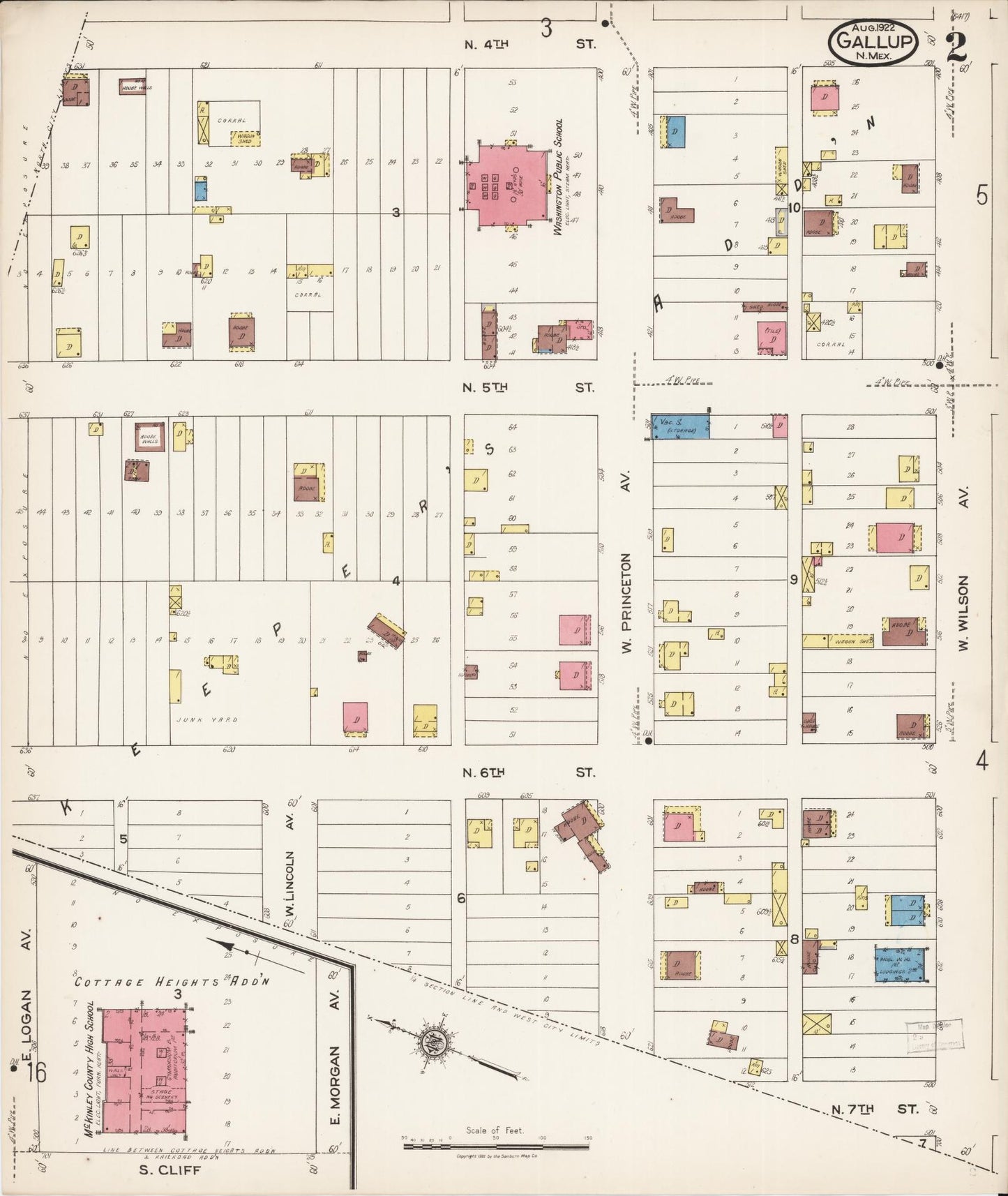 Sanborn Fire Insurance Map from Gallup, Mckinley County, New Mexico (1922), Sheet #0002 - Complete Map Set gallery image, historic Sanborn map, vintage wall art, New Mexico New Mexico