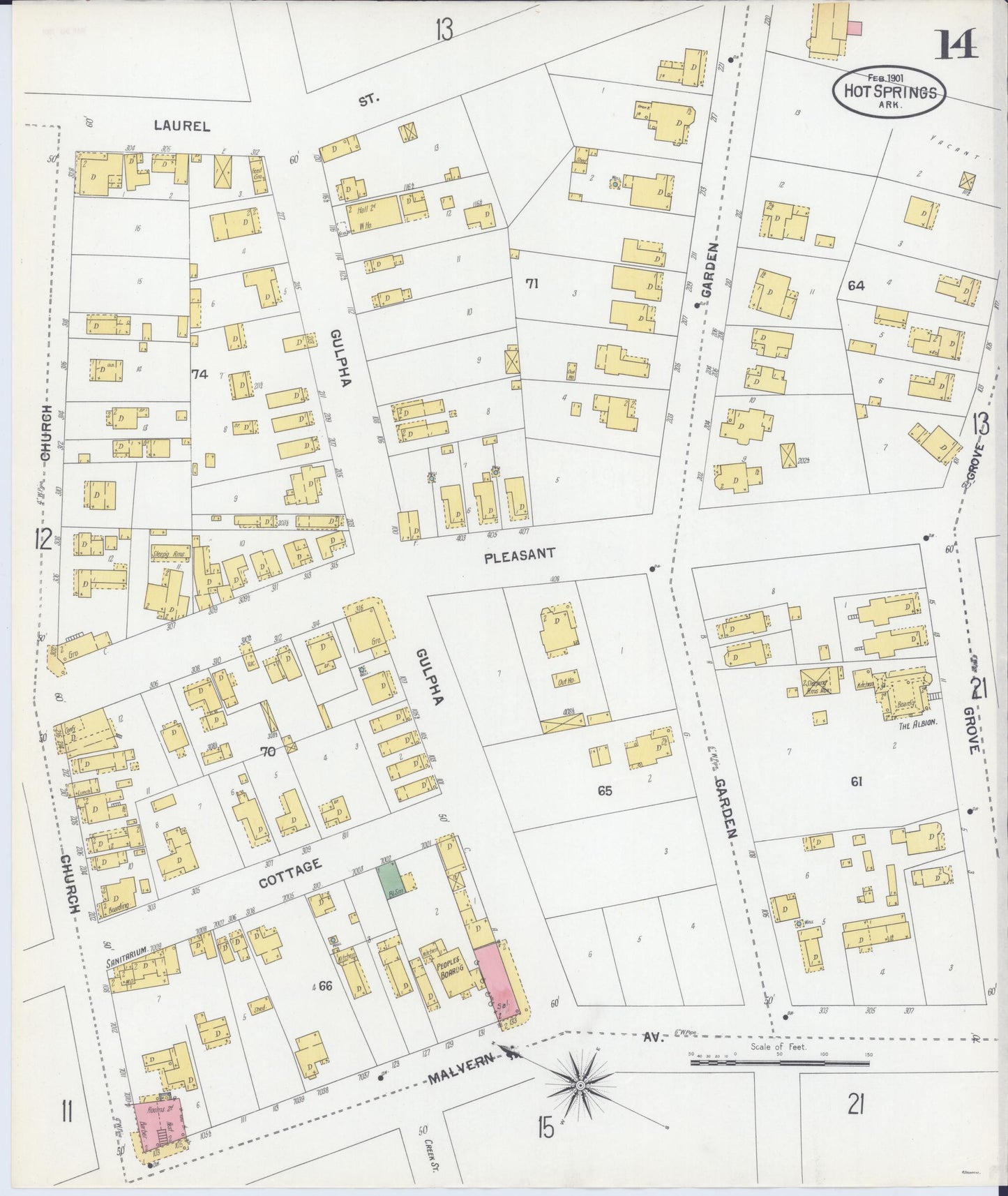 Sanborn Fire Insurance Map from Hot Springs, Garland County, Arkansas (1901), Sheet #0014 - Complete Map Set gallery image, historic Sanborn map, vintage wall art, Arkansas Arkansas